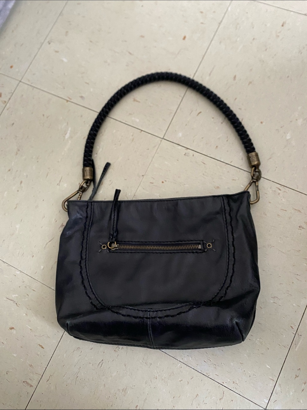The Sak leather Hobo braided handle handbag approx 11” X 9”